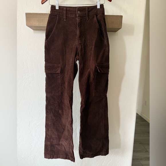 Hollister Pants - Hollister|Brown corduroy carpenter cargo jeans,ultra high rise baggy pants•••00